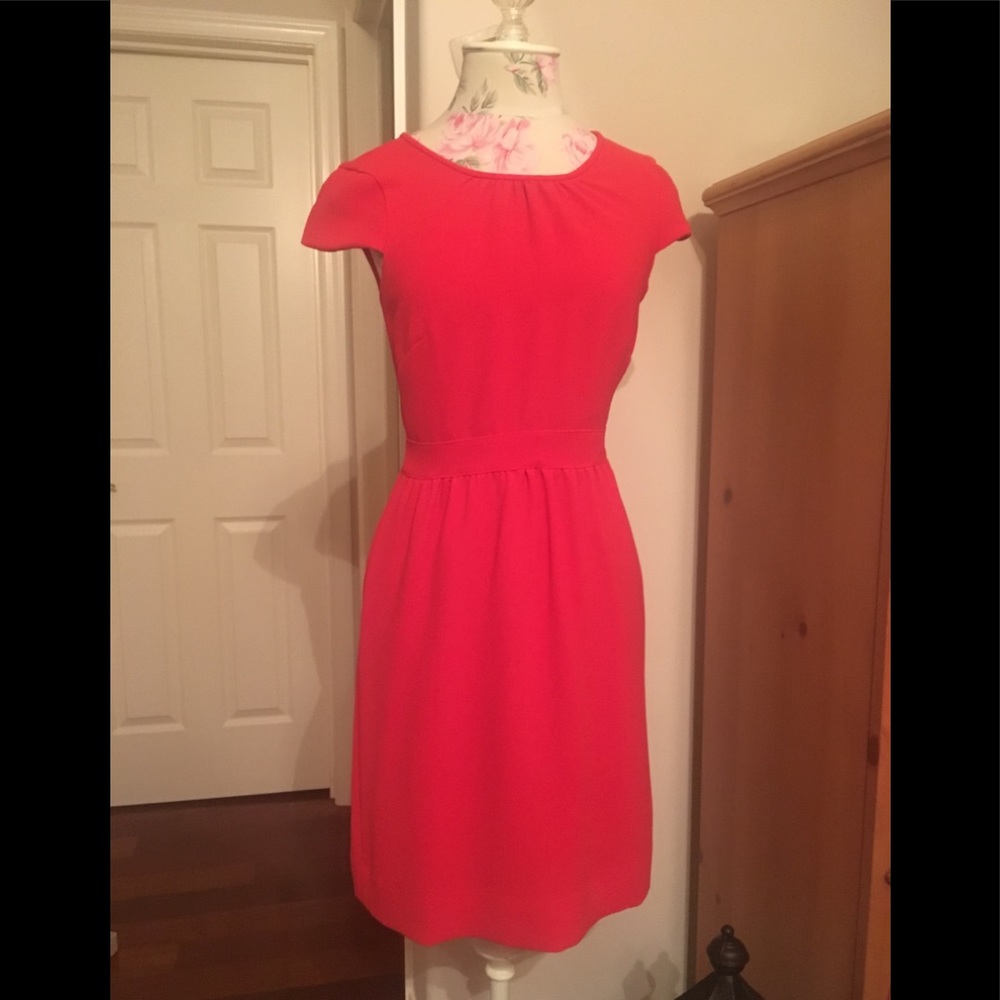 Coral crepe, cap sleeve dress